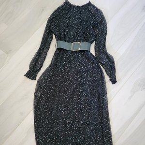 Zara Long Belted Dress, green polka dot sz small